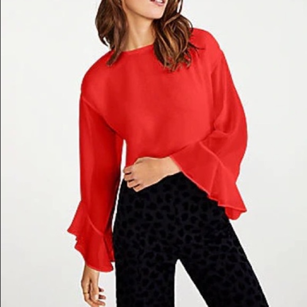 Ann Taylor Mixed Media Ruffle Sleeve Top 547320